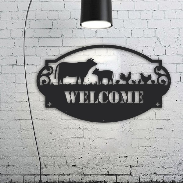 Chicken and Cow Metal Art Sign
